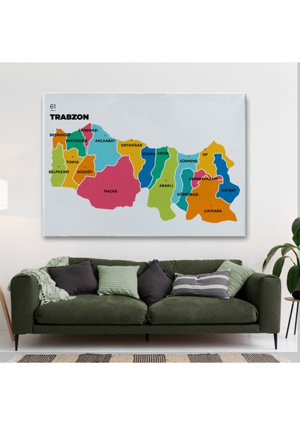 Trabzon Ili ve Ilçeler Haritası Dekoratif Kanvas Tablo 1469 fiyatları