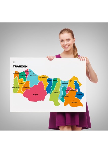 Trabzon Ili ve Ilçeler Haritası Dekoratif Kanvas Tablo 1469 modelleri