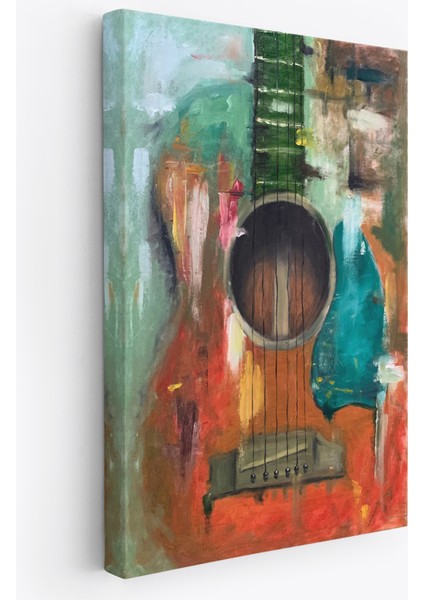 Gitar Temalı Yağlıboya Görünüm Dekoratif Kanvas Duvar Tablosu, Sanat Evi Kanvas TABLO-4976
