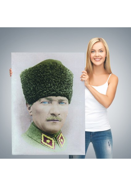 Atatürk Portre Tablosu Mustafa Kemal Atatürk Dikdörtgen Dekoratif Kanvas Tablo-Cf-56