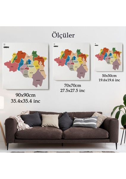 Ordu Ili ve Ilçeler Haritası Dekoratif Kanvas Tablo 1434 indirimleri