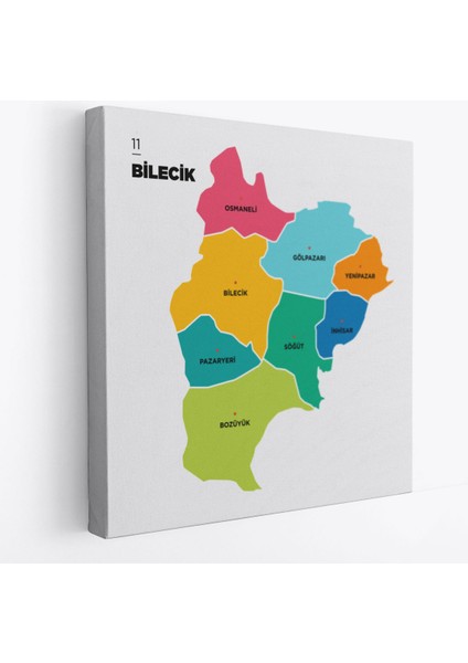 Bilecik Ili ve Ilçeler Haritası Dekoratif Kanvas Tablo 1291