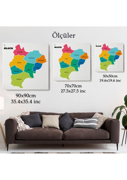 Bilecik Ili ve Ilçeler Haritası Dekoratif Kanvas Tablo 1291 indirimleri