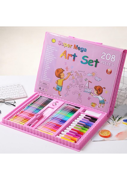 208 Parça Çocuk Boyama Seti Kırtasiye Hediye Kutusu Fırça Seti Kuru Kalem Pastel Boya fiyatları