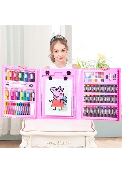208 Parça Çocuk Boyama Seti Kırtasiye Hediye Kutusu Fırça Seti Kuru Kalem Pastel Boya fırsatları
