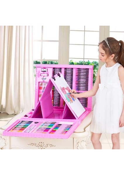 208 Parça Çocuk Boyama Seti Kırtasiye Hediye Kutusu Fırça Seti Kuru Kalem Pastel Boya indirimleri