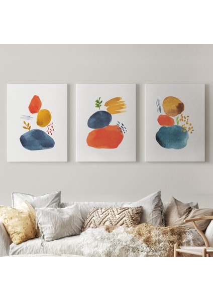 Suluboya Şekilleri Soyut Sanat Dekoratif Tablo Seti-Aö-15 fiyatları