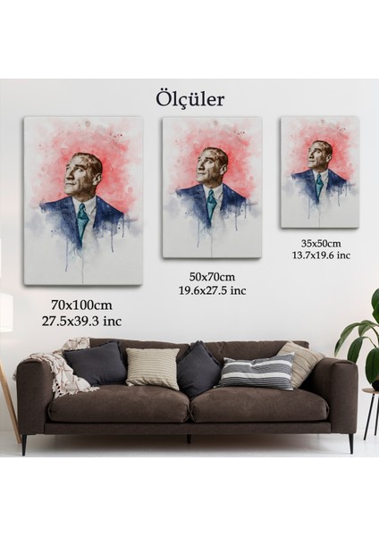 Mustafa Kemal Atatürk Suluboya Görünümlü Portresi Dekoratif Kanvas Tablo-Db-79