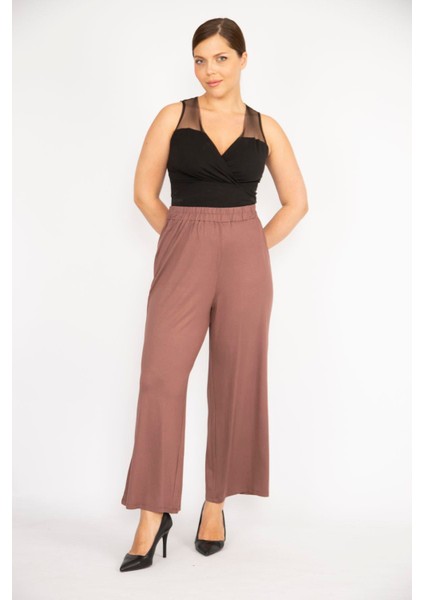 Kadın Sütlükahve Büyük Beden Yüksek Bel Eşofman Alt