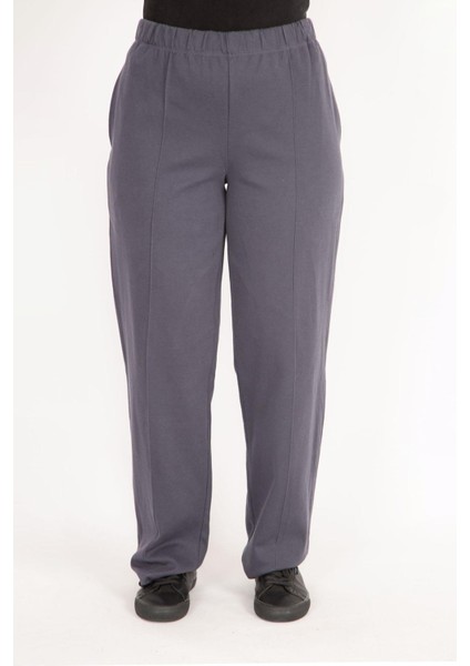 Kadın Bordo Büyük Beden Ütü Izi Çima Dikişli Beli Lastikli Yan Cepli Pantolon modelleri