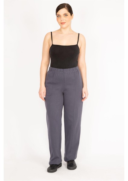 Kadın Bordo Büyük Beden Ütü Izi Çima Dikişli Beli Lastikli Yan Cepli Pantolon indirimleri