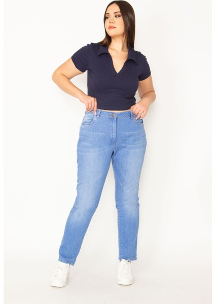 Kadın Mavi Yıkama Efektli Kot Pantolon 65N31281