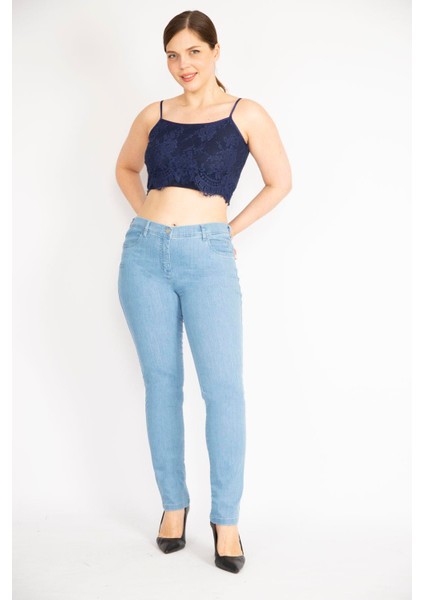 Kadın Mavi Büyük Beden 5 Cepli Kot Pantolon