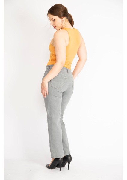 Kadın Gri Büyük Beden 5 Cepli Kot Pantolon