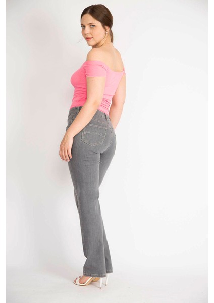 Kadın Gri Büyük Beden 5 Cepli Kot Pantolon