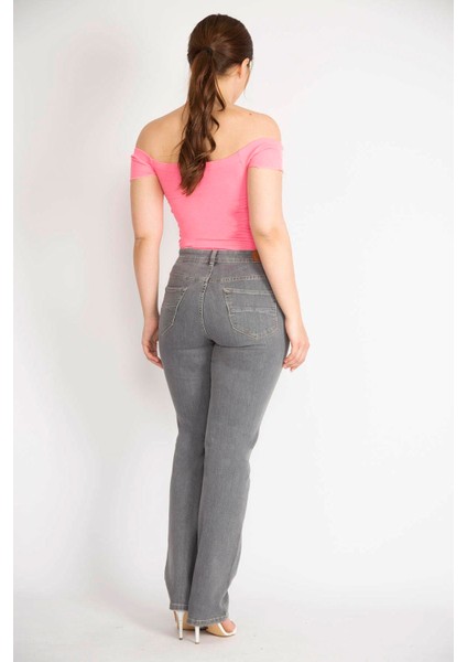 Kadın Gri Büyük Beden 5 Cepli Kot Pantolon