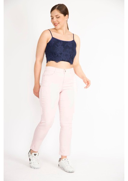 Kadın Pembe Büyük Beden 5 Cepli Likralı Gabardin Kumaş Pantolon fiyatları