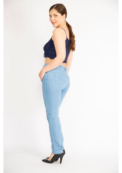 Kadın Mavi Büyük Beden 5 Cepli Kot Pantolon modelleri