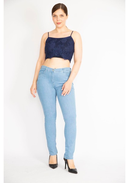 Kadın Mavi Büyük Beden 5 Cepli Kot Pantolon indirimleri