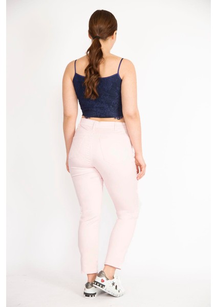 Kadın Pembe Büyük Beden 5 Cepli Likralı Gabardin Kumaş Pantolon indirimleri