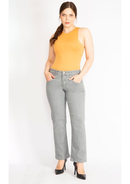 Kadın Gri Büyük Beden 5 Cepli Kot Pantolon