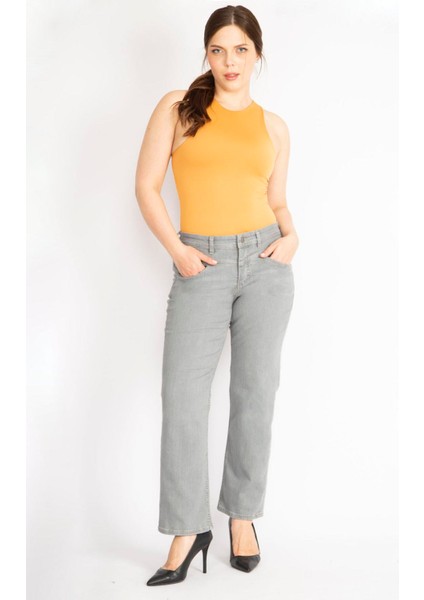 Kadın Gri Büyük Beden 5 Cepli Kot Pantolon fiyatları