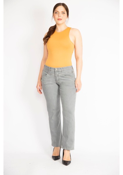 Kadın Gri Büyük Beden 5 Cepli Kot Pantolon modelleri