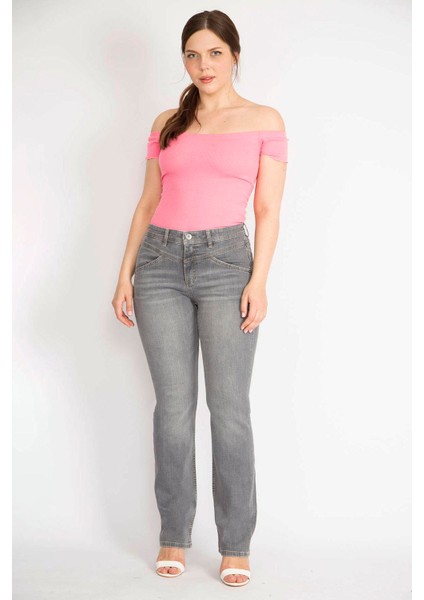 Kadın Gri Büyük Beden 5 Cepli Kot Pantolon