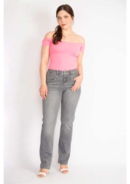 Kadın Gri Büyük Beden 5 Cepli Kot Pantolon fiyatları