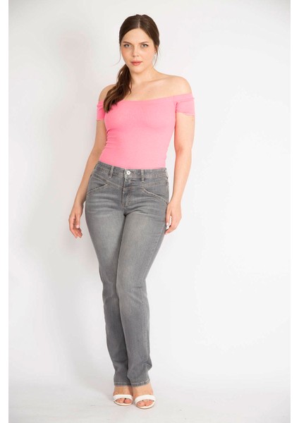 Kadın Gri Büyük Beden 5 Cepli Kot Pantolon modelleri