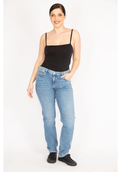 Kadın Mavi Büyük Beden 5 Cep Likralı Kot Pantolon