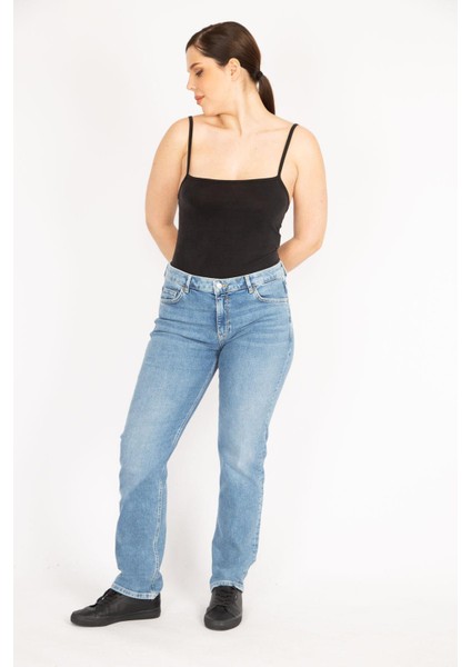 Kadın Mavi Büyük Beden 5 Cep Likralı Kot Pantolon fırsatları