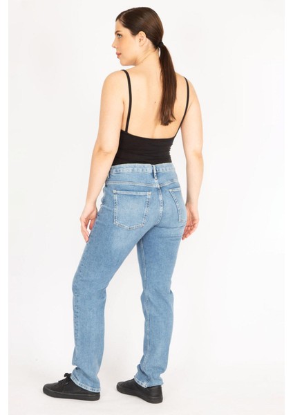 Kadın Mavi Büyük Beden 5 Cep Likralı Kot Pantolon indirimleri