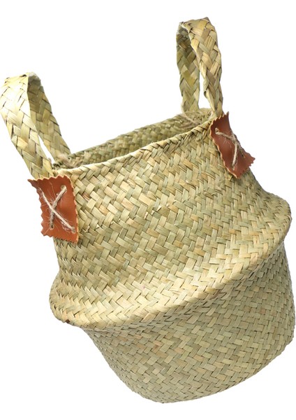 Saman Dokuma Saksı Vazo Sepeti Yeşil Bitki Tutucu 32X28CM Doğal (Yurt Dışından)