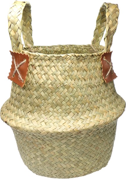 Saman Dokuma Saksı Vazo Sepeti Yeşil Bitki Tutucu 32X28CM Doğal (Yurt Dışından)
