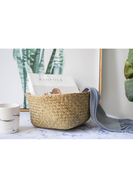 Saman Dokuma Saksı Vazo Sepeti Yeşil Bitki Tutucu 32X28CM Doğal (Yurt Dışından)