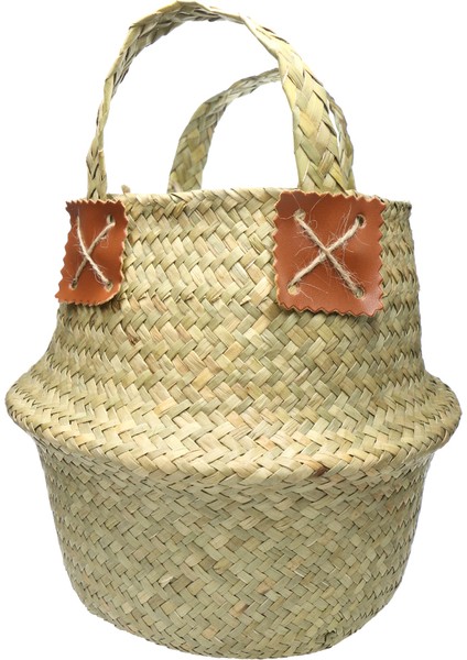 Saman Dokuma Saksı Vazo Sepeti Yeşil Bitki Tutucu 32X28CM Doğal (Yurt Dışından)
