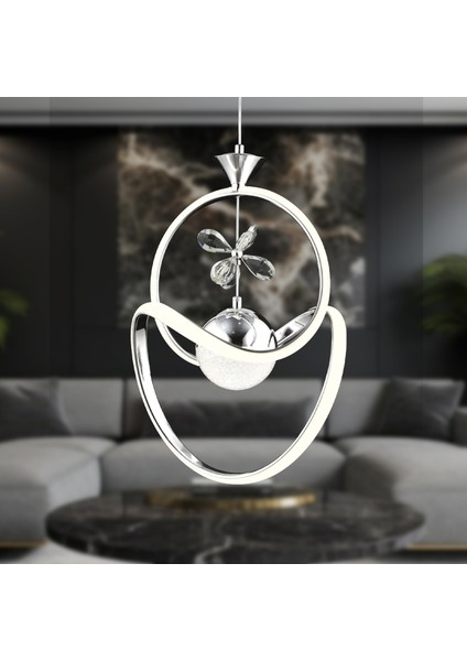 Conroy Krom 3 Renkli 48 Watt Kristal Ledli Modern Oturma Odası Salon Sarkıt Avize