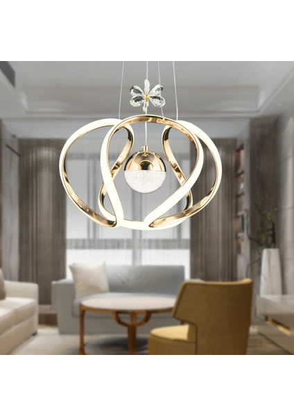 Laurel Gold 3 Renkli 75 Watt Kristal Ledli Modern Oturma Odası Salon Sarkıt Avize