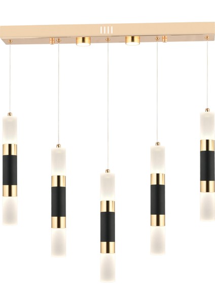 Drake 5'li Sıralı 3 Renkli 55 Watt Siyah Gold Kristal Ledli Modern Oturma Odası Salon Sarkıt Avize