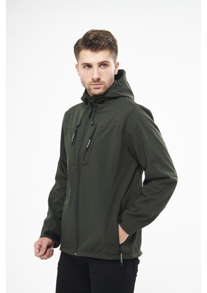 Ghassy Co. Erkek Army 4 Cepli Kapşonlu Polar Astarlı Suya Dayanıklı Softshell Mont