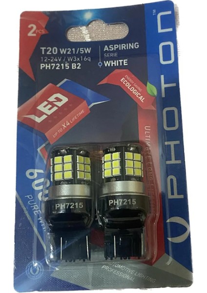 T20 Duy LED Oto Ampulü Beyaz W21W PH7215 (Gündüz, Arka, Park ve Stop Ampülü)