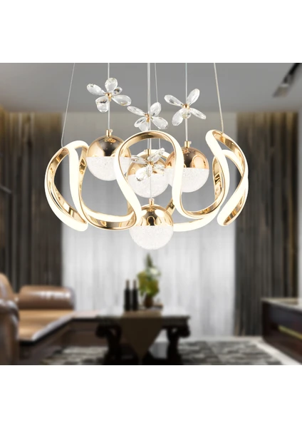 Jonas Gold 3 Renkli 103 Watt Kristal Ledli Modern Oturma Odası Salon Sarkıt Avize