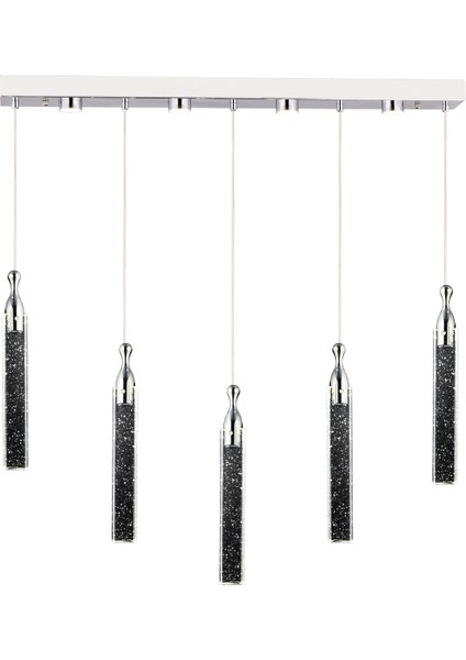 Klaus 5'li Sıralı 3 Renkli 75 Watt Krom Kristal Ledli Modern Oturma Odası Salon Sarkıt Avize