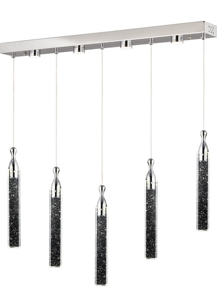 Klaus 5'li Sıralı 3 Renkli 75 Watt Krom Kristal Ledli Modern Oturma Odası Salon Sarkıt Avize