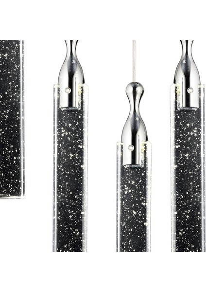 Klaus 5'li Sıralı 3 Renkli 75 Watt Krom Kristal Ledli Modern Oturma Odası Salon Sarkıt Avize