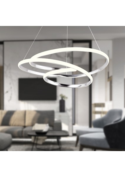 Valter Krom 3 Renkli 75 Watt Kristal Ledli Modern Oturma Odası Salon Sarkıt Avize
