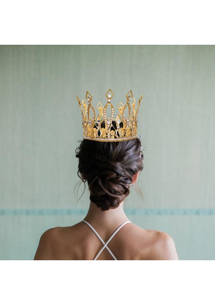 Tiaras Kronları, Tam Yuvarlak Kristal Gelin Gelin Düğün Taçları ve Altın (Yurt Dışından) fırsatları