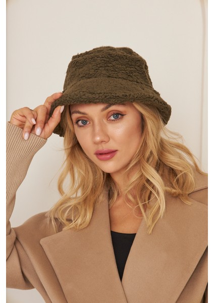 EKE TEKSTİL Kadın Peluş Kova Model Balıkçı Bucket Hat Kışlık Şapka