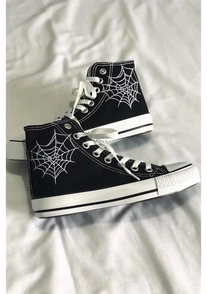 Heart Spider Web Kanvas Chuck Taylor  Baskılı Unisex Boğazlı Bağcıklı Ayakkabı